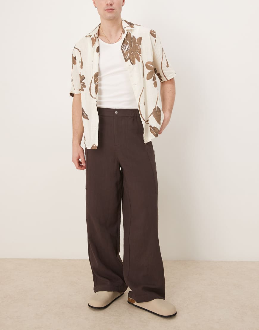 ASOS DESIGN - Weite Oversize-Hose in brauner Leinenoptik ASOS DESIGN - Weite Oversize-Hose in brauner Leinenoptik von ASOS DESIGN