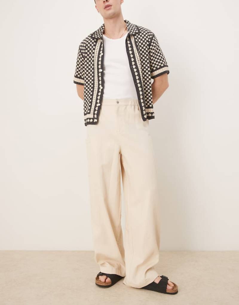 ASOS DESIGN - Weite Oversize-Hose in Leinenoptik, in Ecru-Weiß von ASOS DESIGN