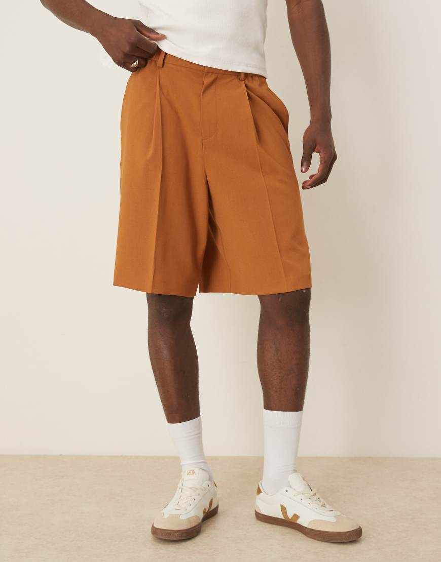 ASOS DESIGN - Weite Anzug-Shorts in rostroter Leinenoptik-Orange ASOS DESIGN - Weite Anzug-Shorts in rostroter Leinenoptik-Orange von ASOS DESIGN