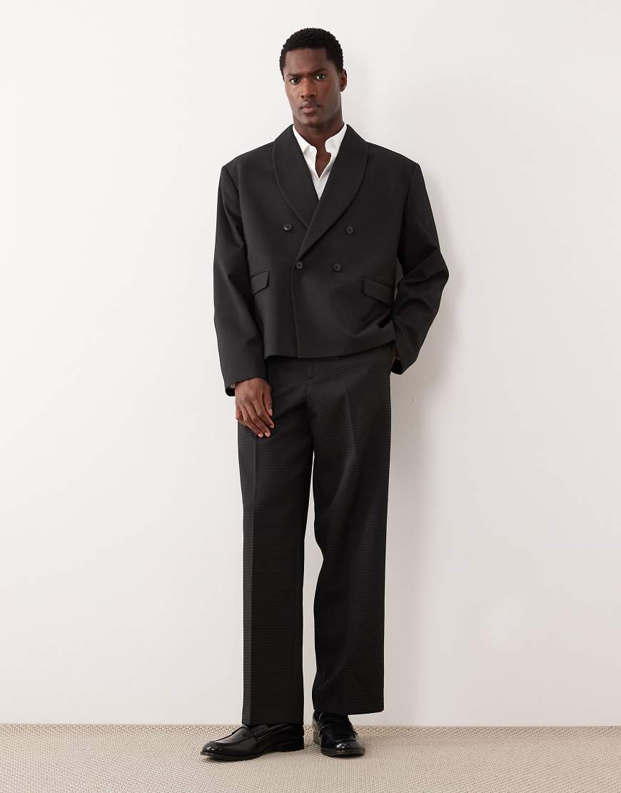 ASOS DESIGN - Weite Anzughose aus Jacquard in Schwarz von ASOS DESIGN