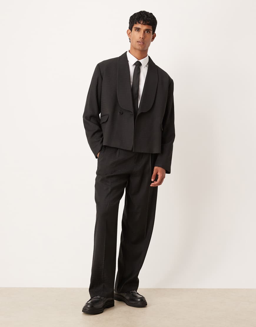 ASOS DESIGN - Weite Anzughose aus Jacquard in Schwarz von ASOS DESIGN