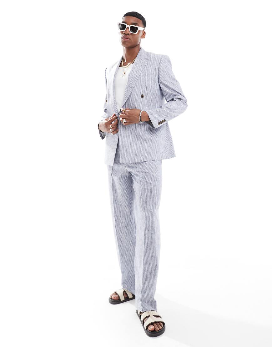 ASOS DESIGN - Weite Anzughose aus Leinen in gestreiftem Blau von ASOS DESIGN