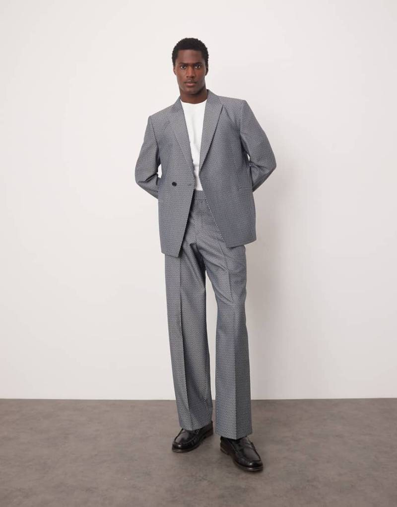 ASOS DESIGN - Weite Anzughose in Grau mit Schachbrett-Webmuster von ASOS DESIGN