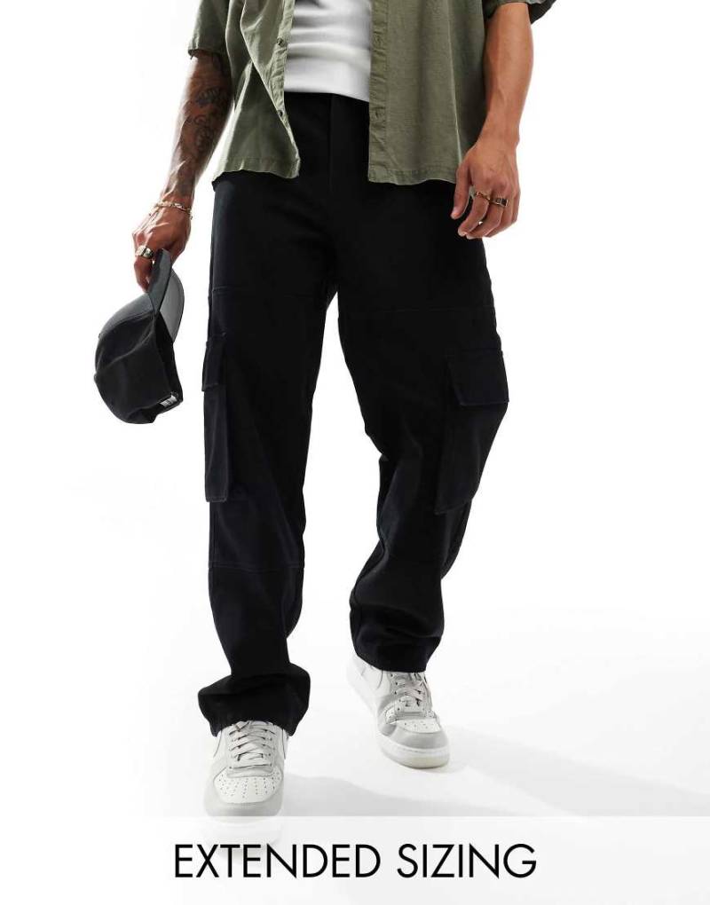ASOS DESIGN - Weite Cargohose aus schwerem Canvas in Schwarz von ASOS DESIGN