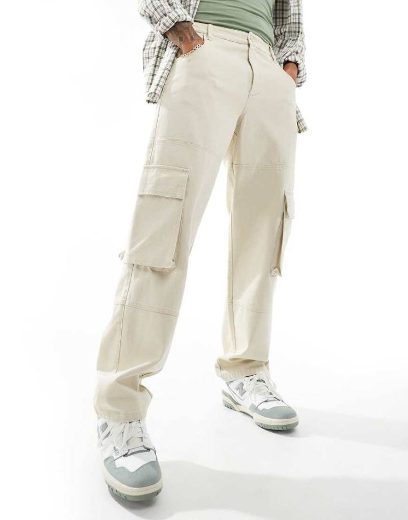 ASOS DESIGN - Weite Cargohose aus schwerem Canvas in Steinbeige-Neutral von ASOS DESIGN
