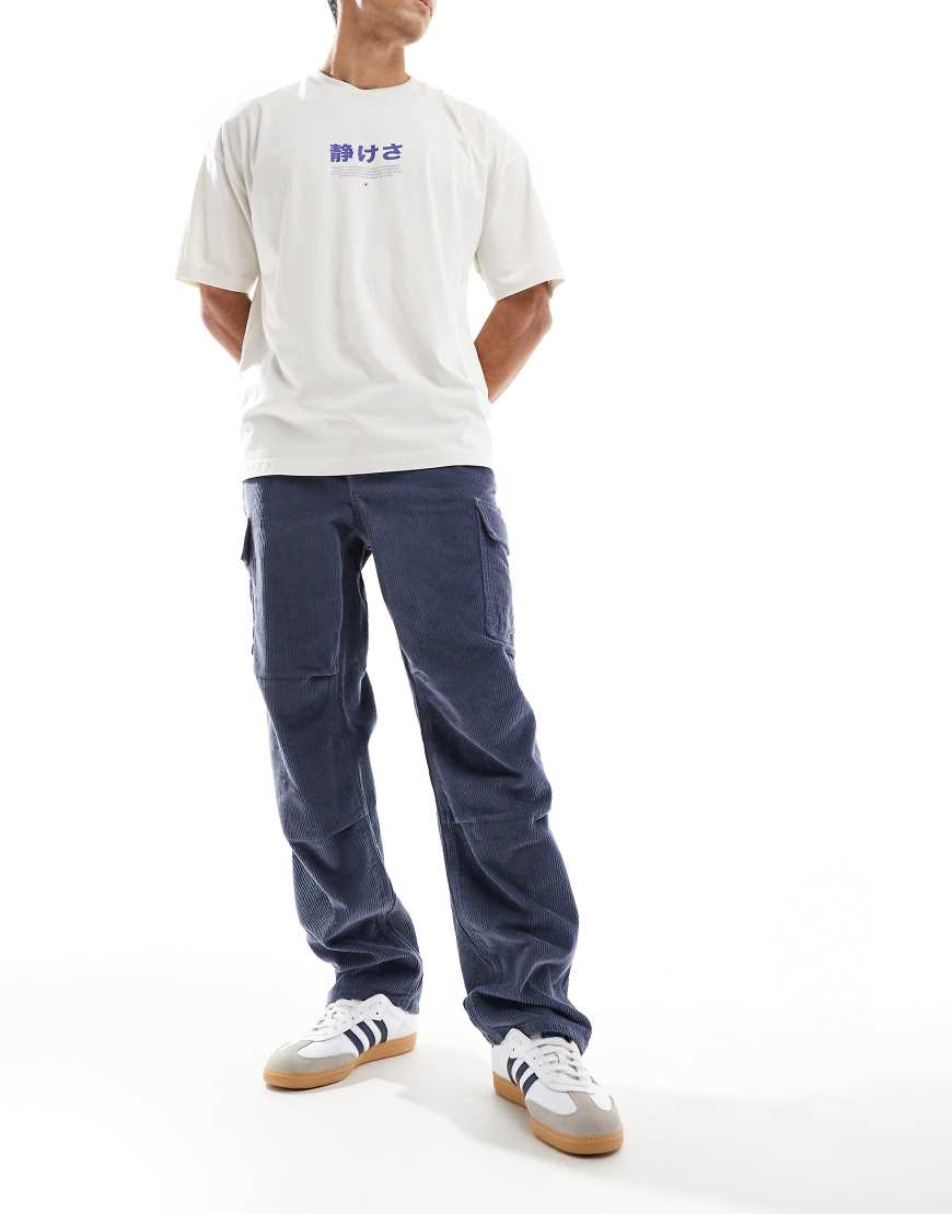 ASOS DESIGN - Weite Cord-Cargohose in Blau-Grau von ASOS DESIGN