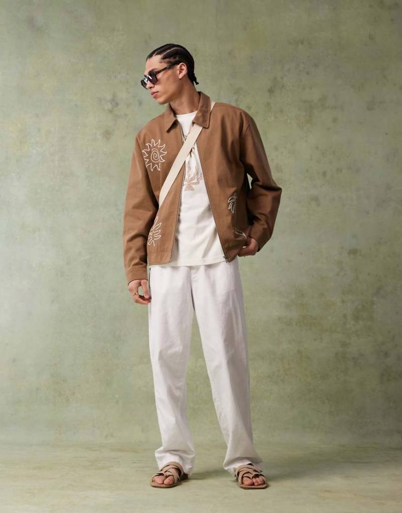ASOS DESIGN - Weite Hose aus Leinen-Mix in Weiß von ASOS DESIGN