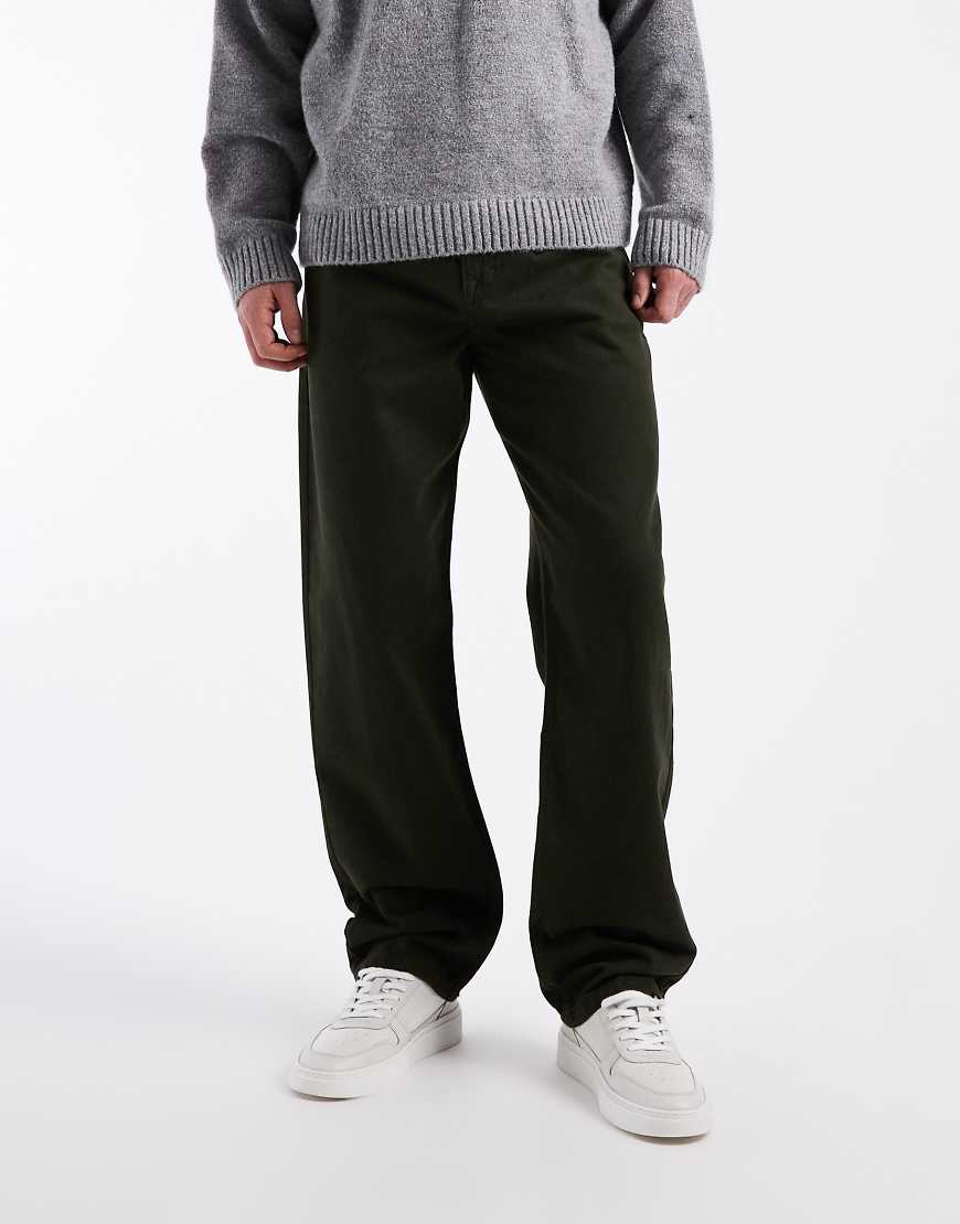 ASOS DESIGN - Weite Hose in Khaki mit Bundfalten-Grün von ASOS DESIGN