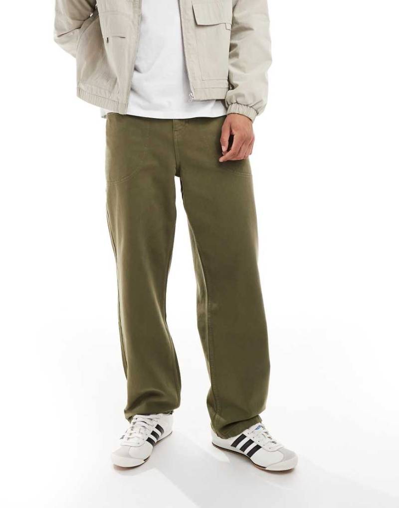 ASOS DESIGN - Weite Hose in Khaki mit Nahtdetails-Grün von ASOS DESIGN