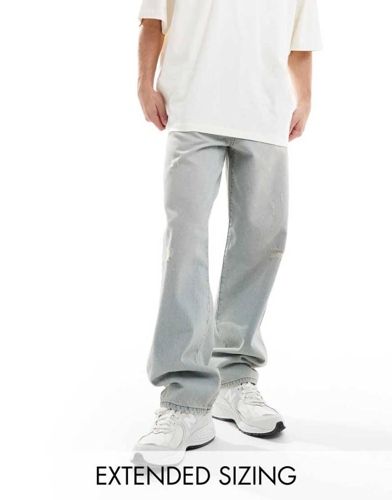 ASOS DESIGN - Weite Jeans in heller Waschung mit zerschlissenen Details-Blau von ASOS DESIGN