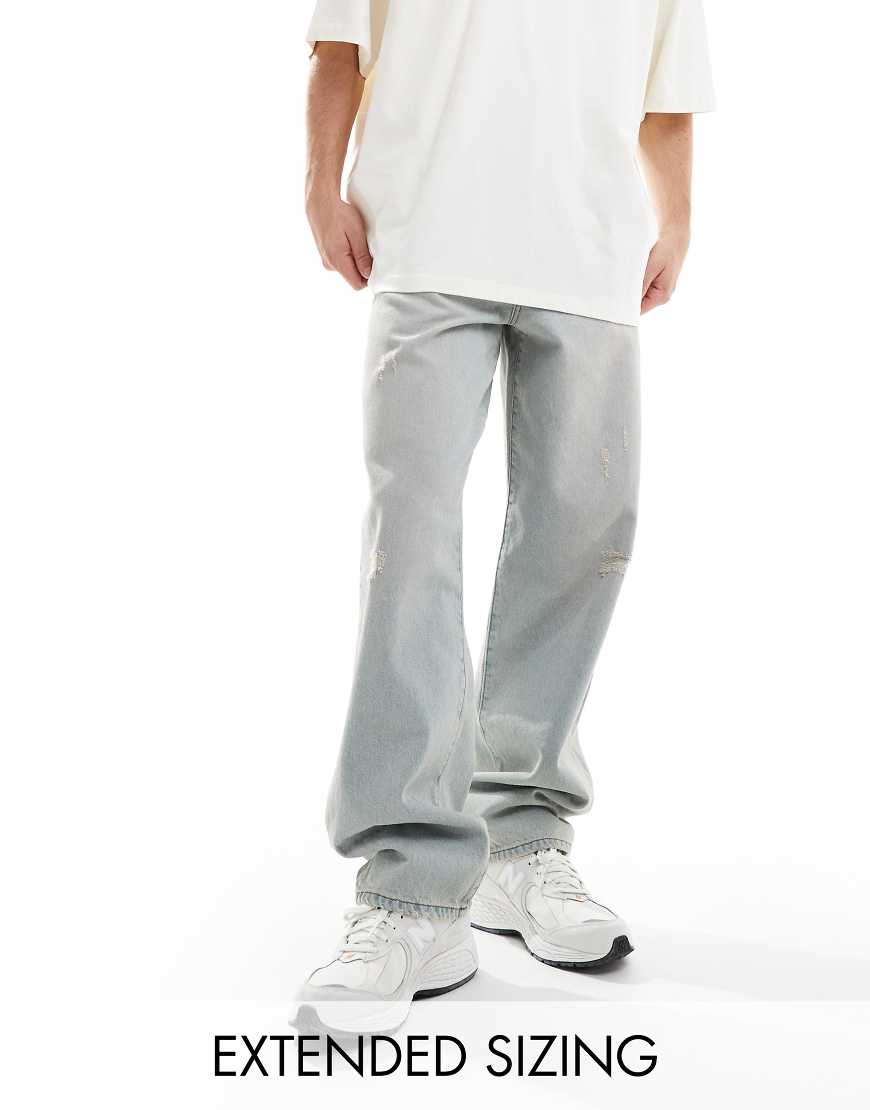 ASOS DESIGN - Weite Jeans in heller Waschung mit zerschlissenen Details-Blau ASOS DESIGN - Weite Jeans in heller Waschung mit zerschlissenen Details-Blau von ASOS DESIGN