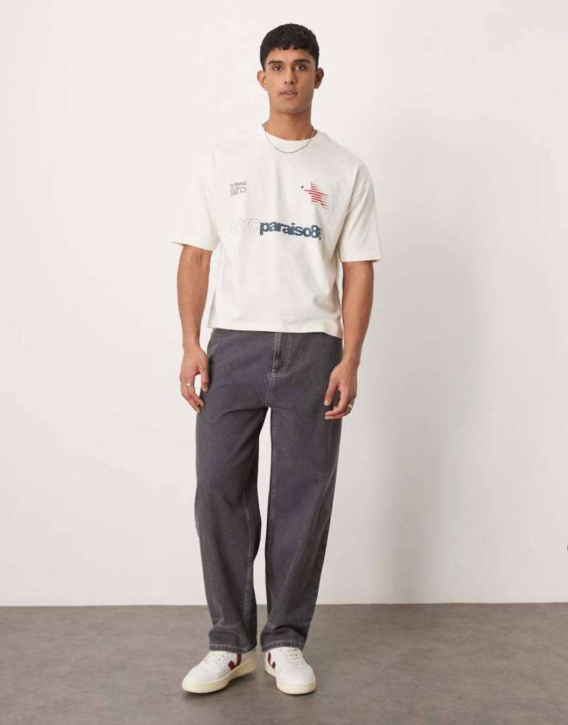 ASOS DESIGN - Weite Skater-Jeans in Grau mit Kontrastnähten von ASOS DESIGN