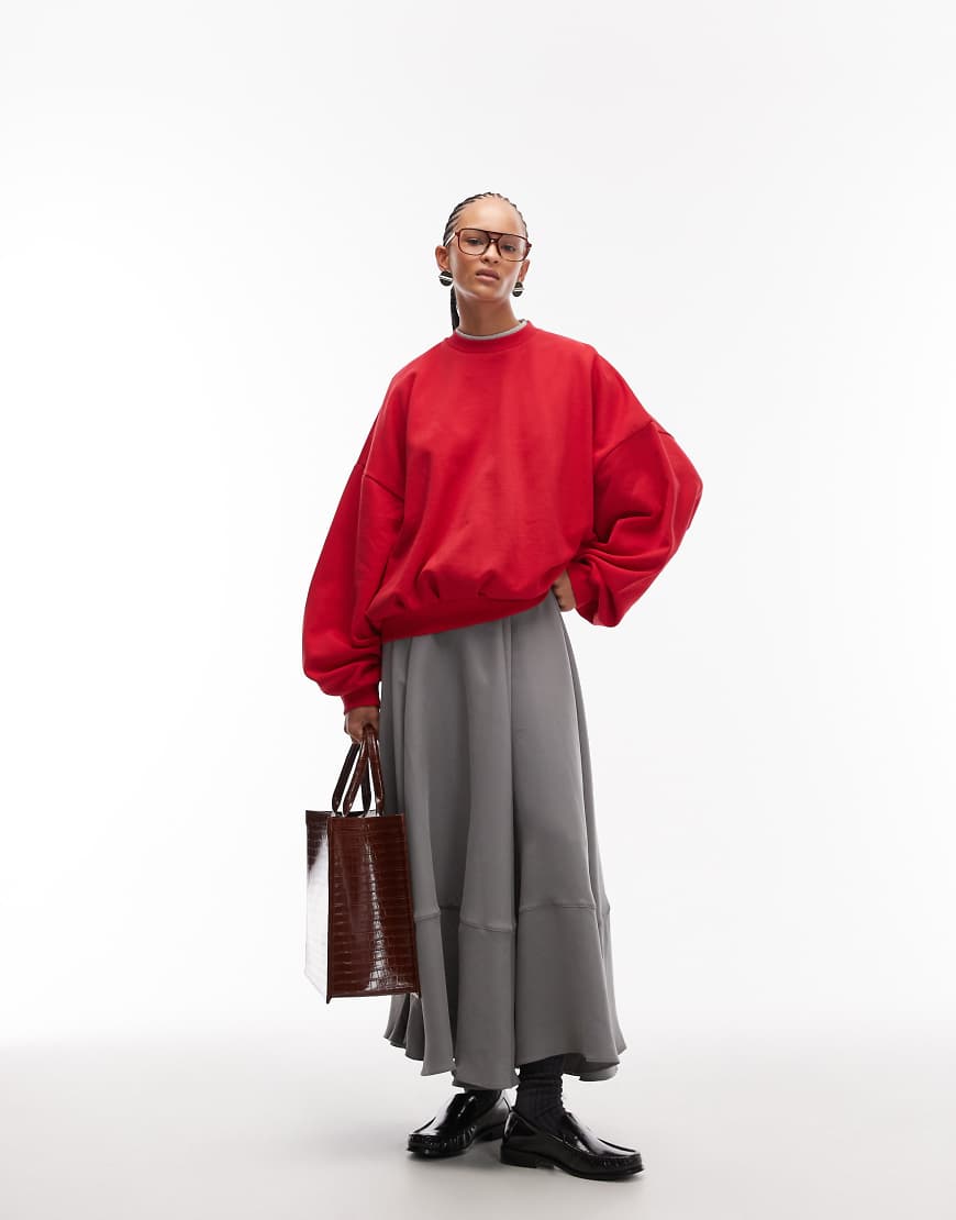 ASOS DESIGN - Weiter, ausladender Maxirock in Grau von ASOS DESIGN