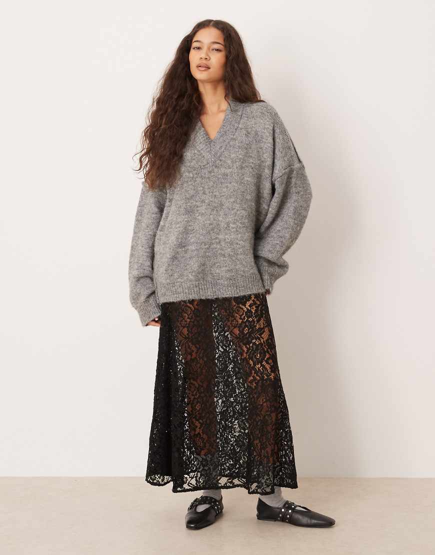 ASOS DESIGN - Weiter Maxirock aus Spitze in Schwarz von ASOS DESIGN