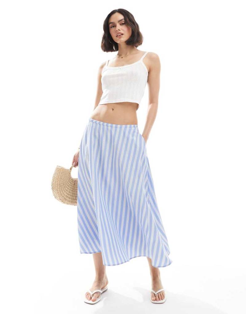 ASOS DESIGN - Weiter Midirock aus Baumwolle mit blauen Streifen-Bunt von ASOS DESIGN