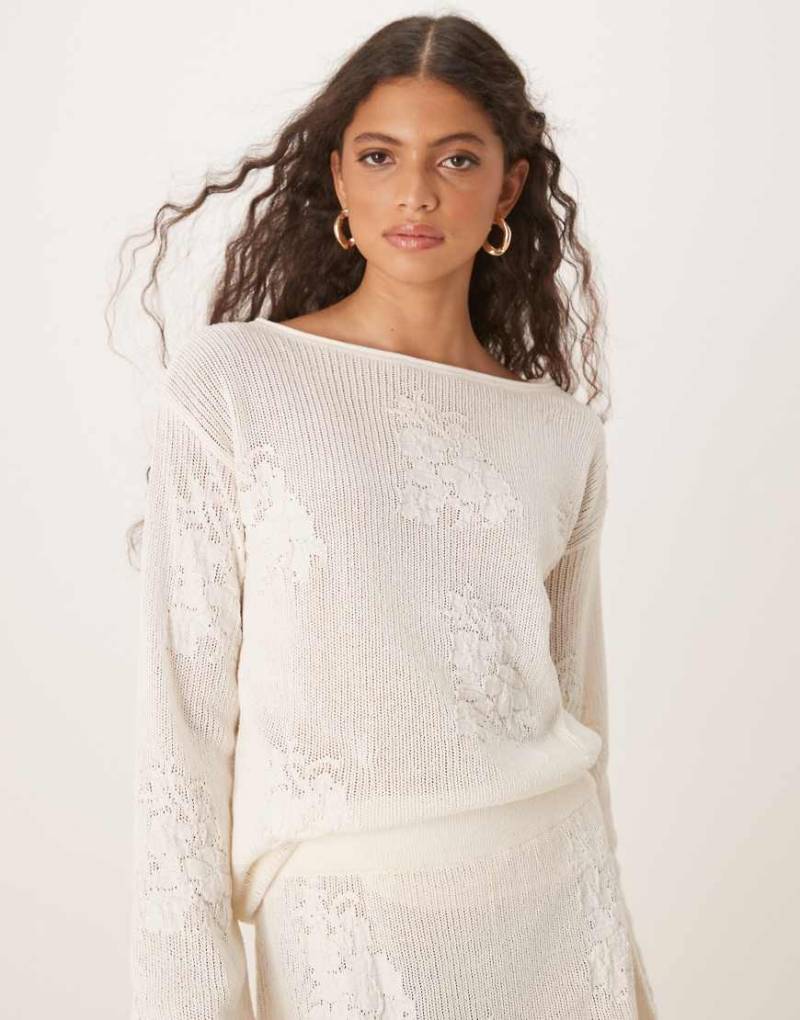 ASOS DESIGN - Weiter Pullover aus gestrickter Spitze in Ecru-Weiß von ASOS DESIGN