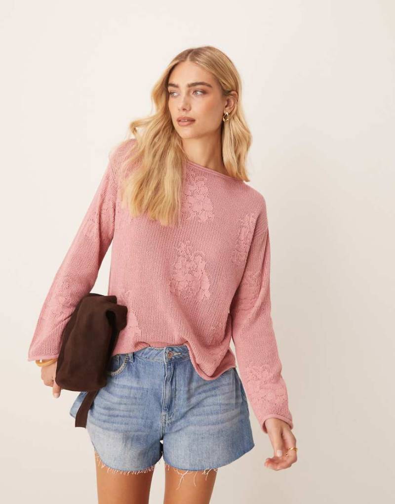 ASOS DESIGN - Weiter Pullover in Staubrosa aus gestrickter Spitze von ASOS DESIGN