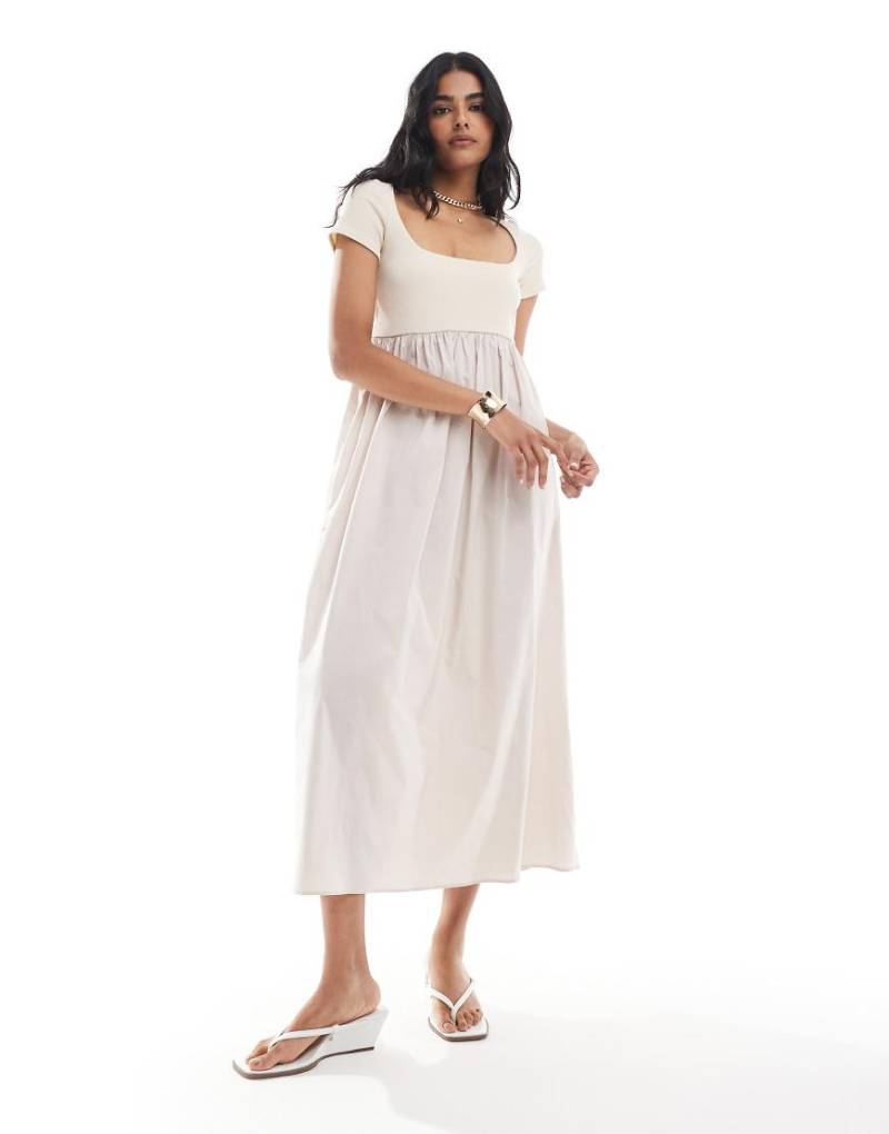 ASOS DESIGN - Weites Midikleid in Steinbeige mit geripptem Oberteil-Neutral von ASOS DESIGN
