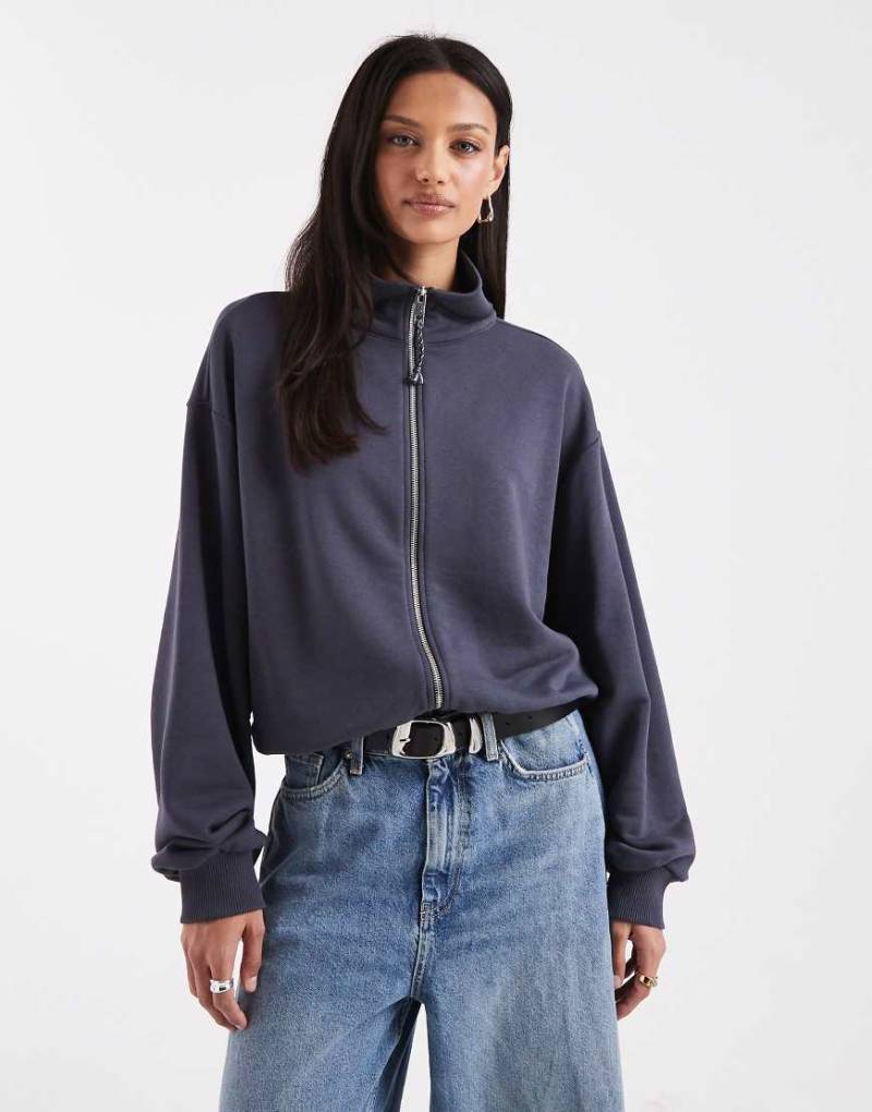 ASOS DESIGN - Weites Sweatshirt in Marineblau mit Stehkragen und durchgehendem Reißverschluss von ASOS DESIGN