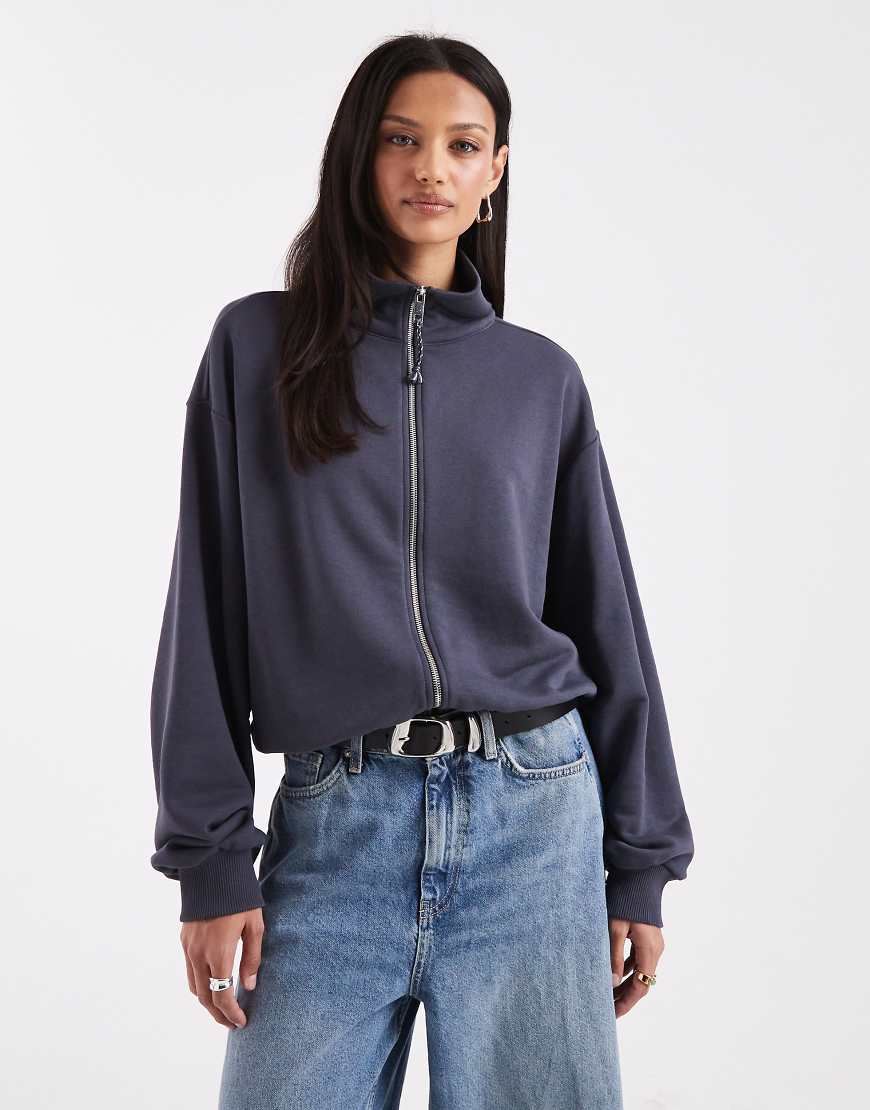ASOS DESIGN - Weites Sweatshirt in Marineblau mit Stehkragen und durchgehendem Reißverschluss von ASOS DESIGN