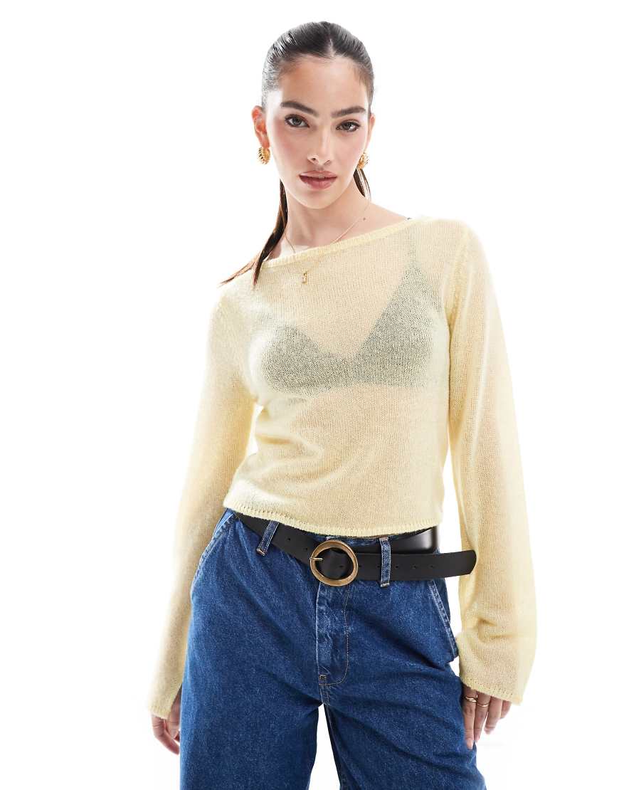 ASOS DESIGN - Weitmaschiger Strickpullover in Buttermilch mit Rundhalsausschnitt-Gelb von ASOS DESIGN