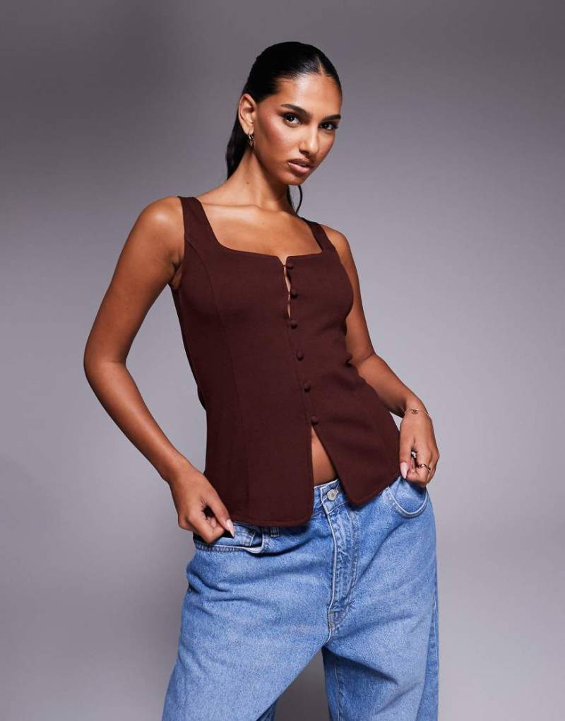 ASOS DESIGN - Weste aus Jersey-Twill in Schokobraun mit U-Ausschnitt-Brown von ASOS DESIGN
