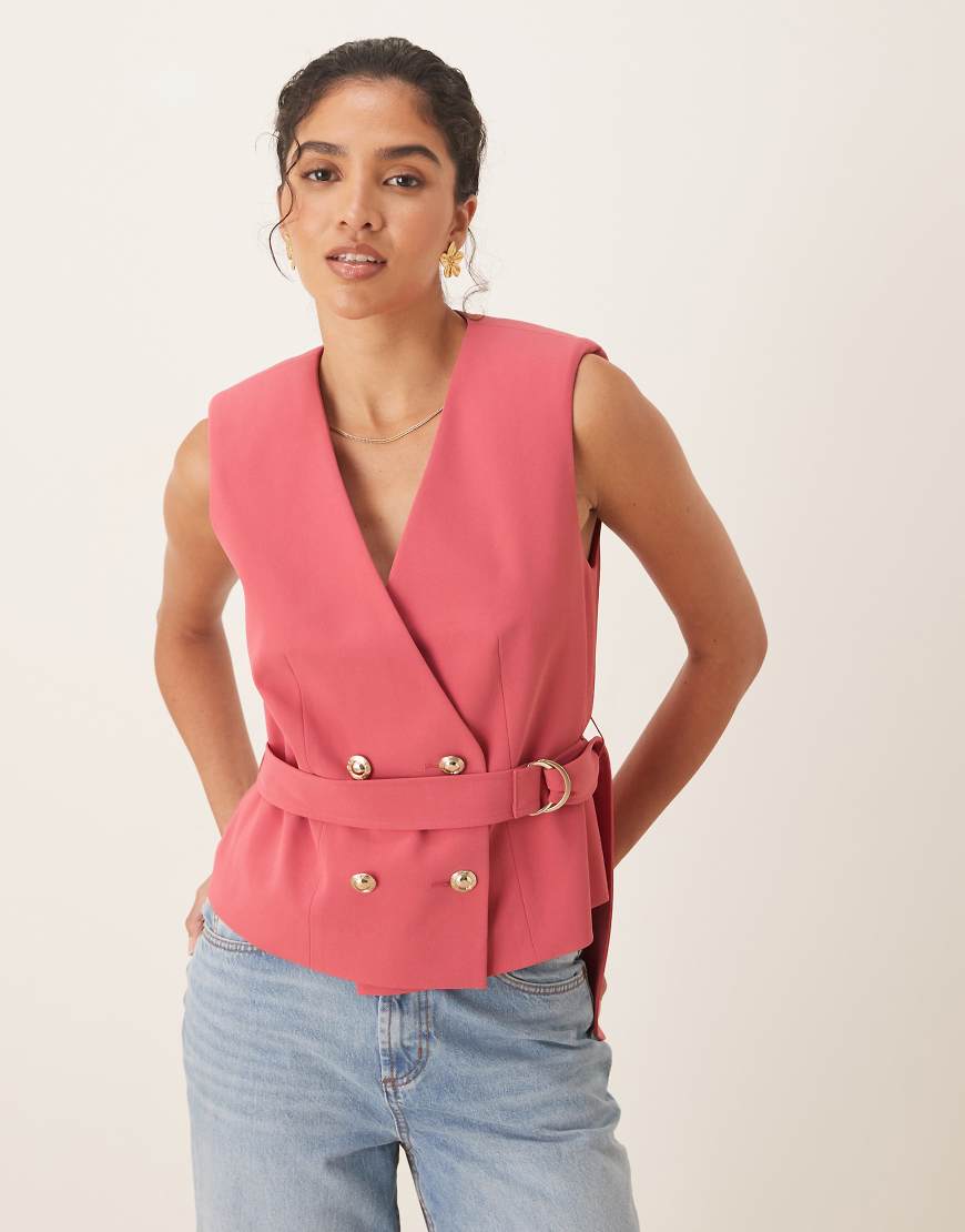 ASOS DESIGN - Weste in Beerenrot mit Bindedetail-Rosa von ASOS DESIGN