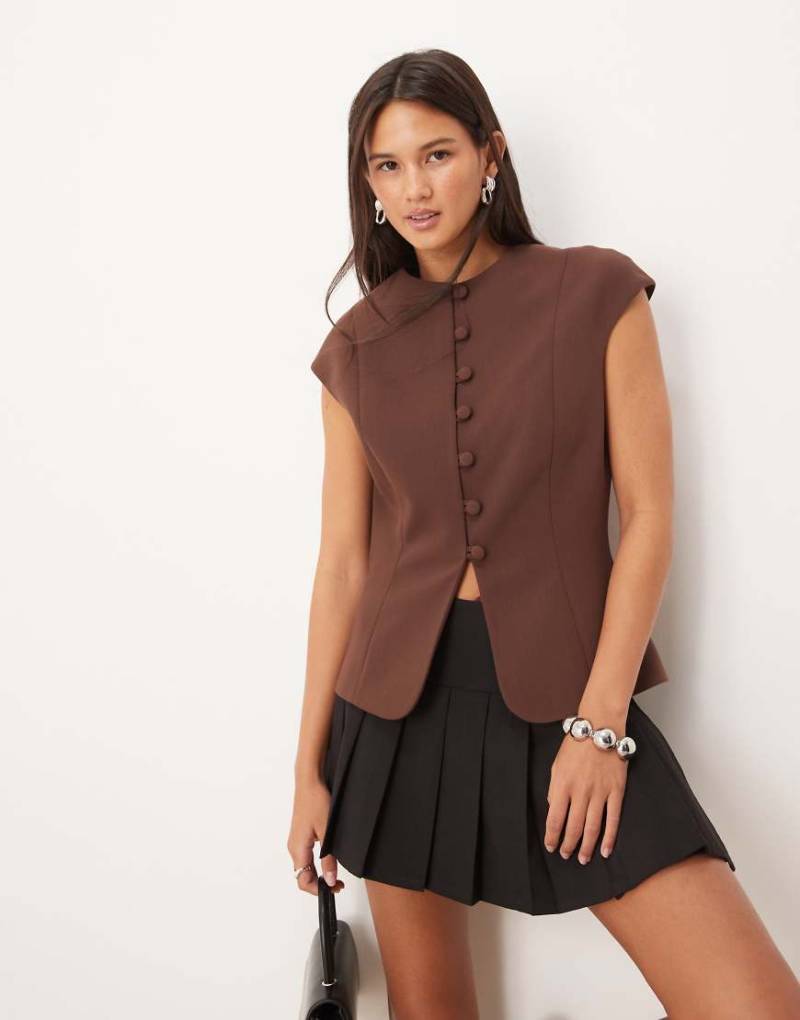 ASOS DESIGN - Weste in Braun mit angeschnittenen Kappärmeln-Brown von ASOS DESIGN