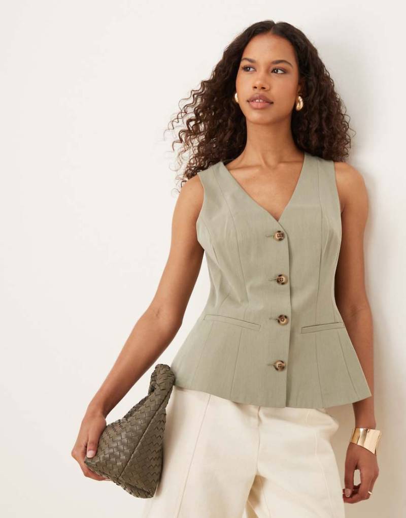 ASOS DESIGN - Weste in Khaki mit Schößchen-Grün von ASOS DESIGN