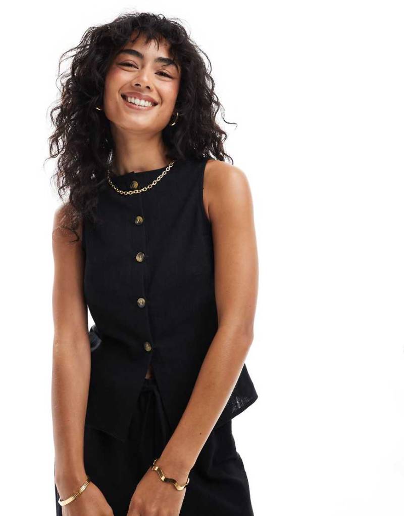 ASOS DESIGN - Weste in Leinenoptik in Schwarz, Kombiteil von ASOS DESIGN