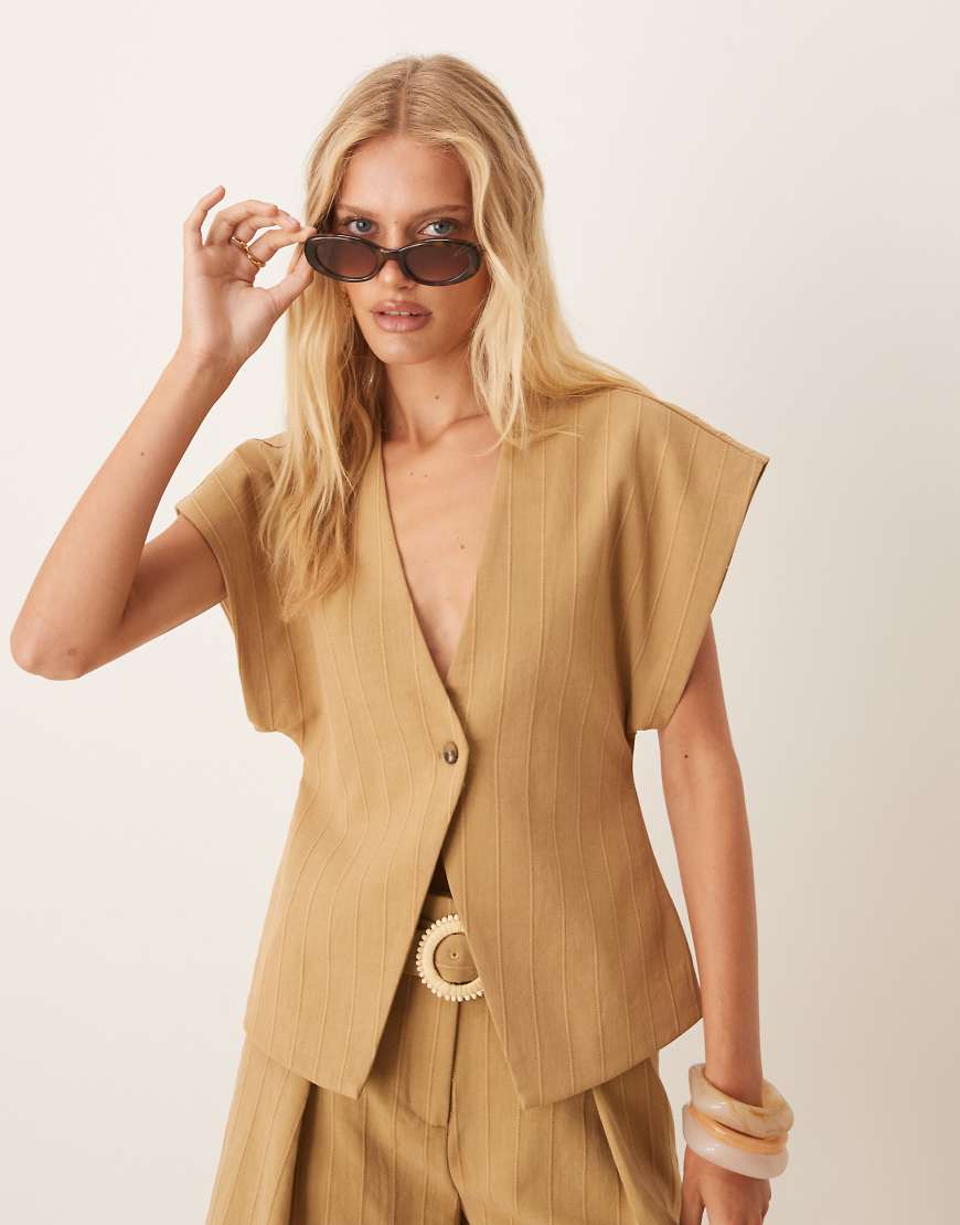 ASOS DESIGN - Weste in Olivgrün gestreift mit Wickeldesign, Kombiteil-Bunt von ASOS DESIGN