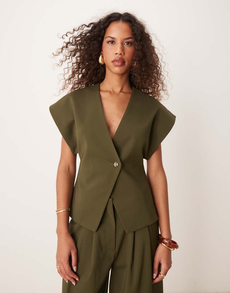 ASOS DESIGN - Weste in Olivgrün mit Laschendetail, Kombiteil von ASOS DESIGN