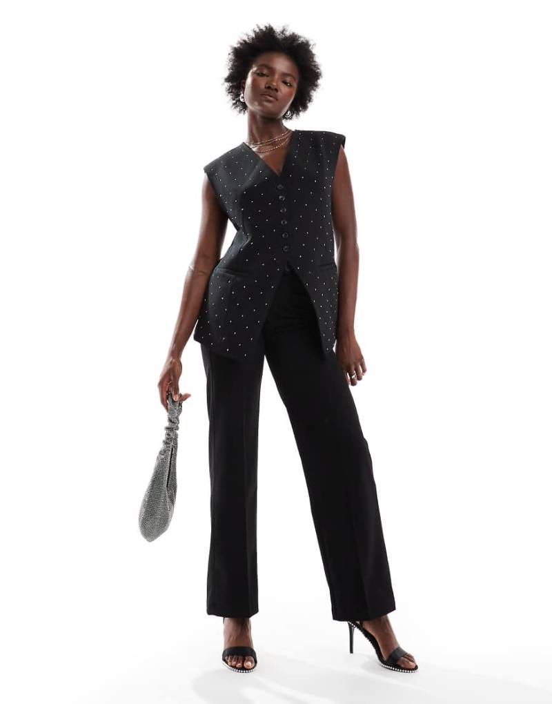 ASOS DESIGN - Weste in Schwarz mit Strassbesatz und akzentuierten Schultern von ASOS DESIGN