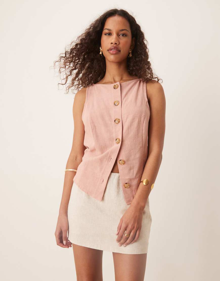ASOS DESIGN - Weste in roséfarbener Leinenoptik mit Knopfleiste-Rosa ASOS DESIGN - Weste in roséfarbener Leinenoptik mit Knopfleiste-Rosa von ASOS DESIGN