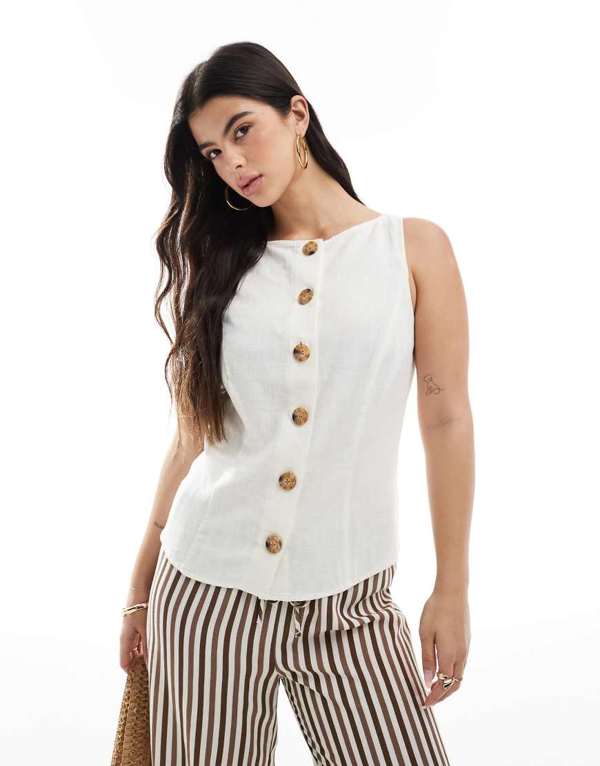 ASOS DESIGN - Weste in weißer Leinenoptik mit Knopfleiste vorne-Neutral ASOS DESIGN - Weste in weißer Leinenoptik mit Knopfleiste vorne-Neutral von ASOS DESIGN