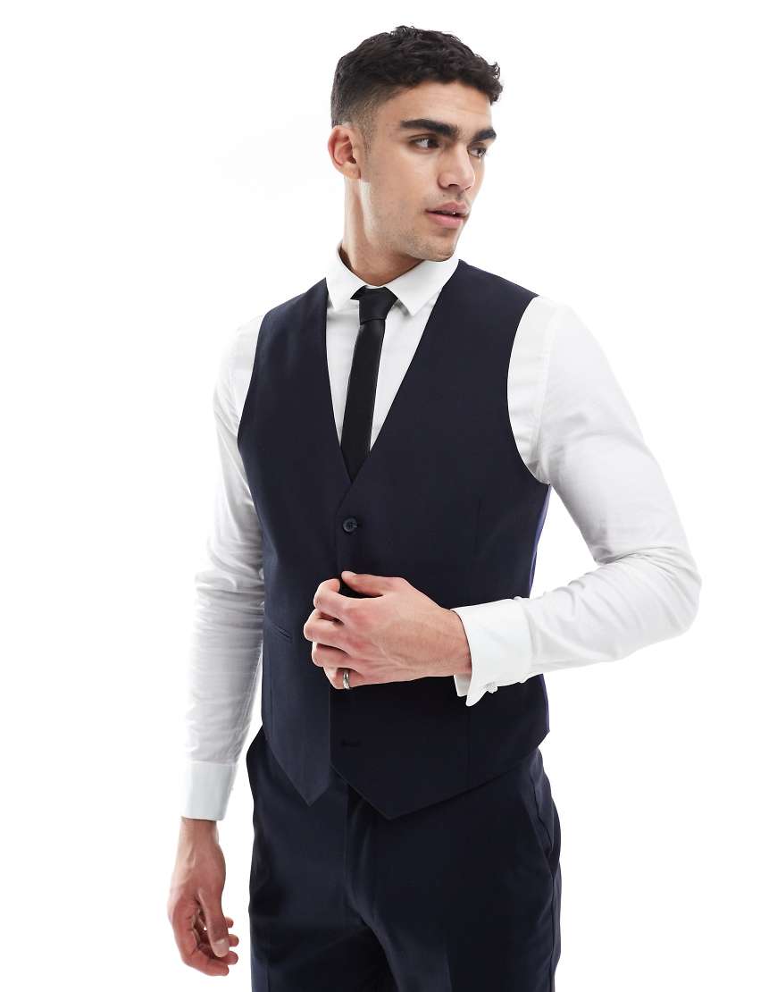 ASOS DESIGN - Weste mit schmalem Schnitt in dunklem Marineblau von ASOS DESIGN