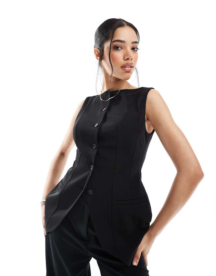 ASOS DESIGN - Westen-Top in Schwarz mit U-Boot-Ausschnitt und Korsett-Detail von ASOS DESIGN