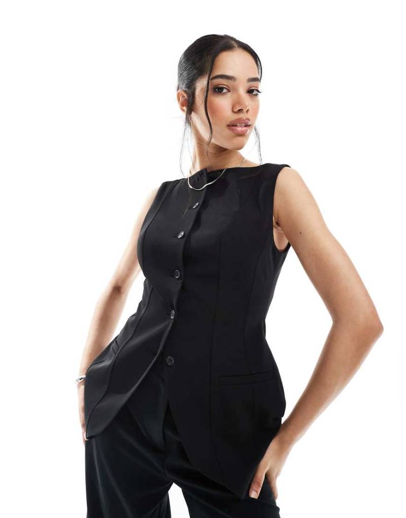 ASOS DESIGN - Westen-Top in Schwarz mit U-Boot-Ausschnitt und Korsett-Detail von ASOS DESIGN