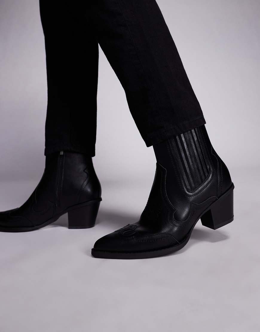 ASOS DESIGN - Western-Chelsea-Boots in Schwarz mit Absatz im Kuba-Stil von ASOS DESIGN