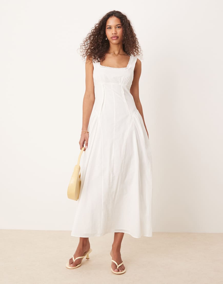 ASOS DESIGN - Western-Maxikleid in Weiß mit eckigem Ausschnitt und tiefer Taille von ASOS DESIGN