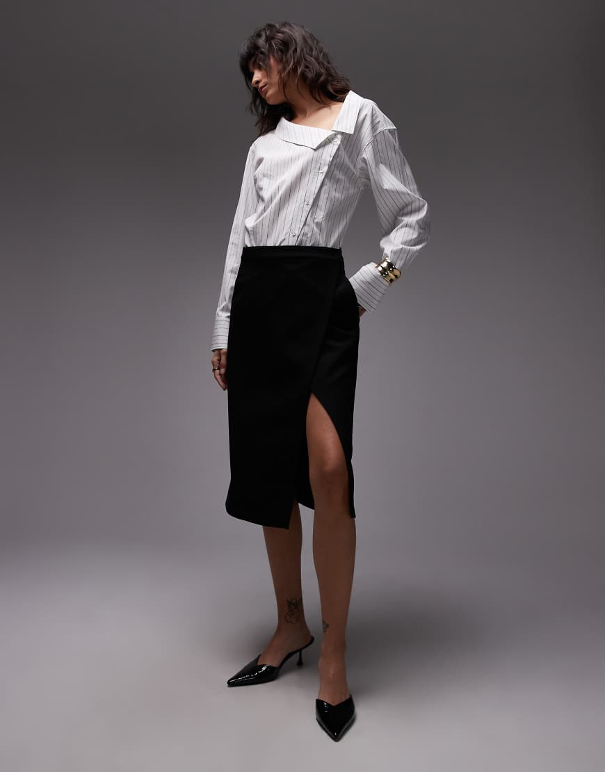 ASOS DESIGN - Wickelrock in Schwarz in modischer Zwischenlänge von ASOS DESIGN