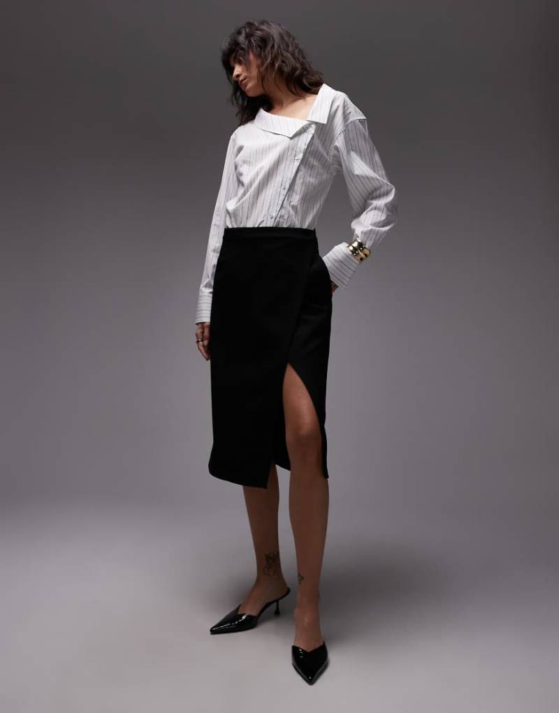 ASOS DESIGN - Wickelrock in Schwarz in modischer Zwischenlänge von ASOS DESIGN