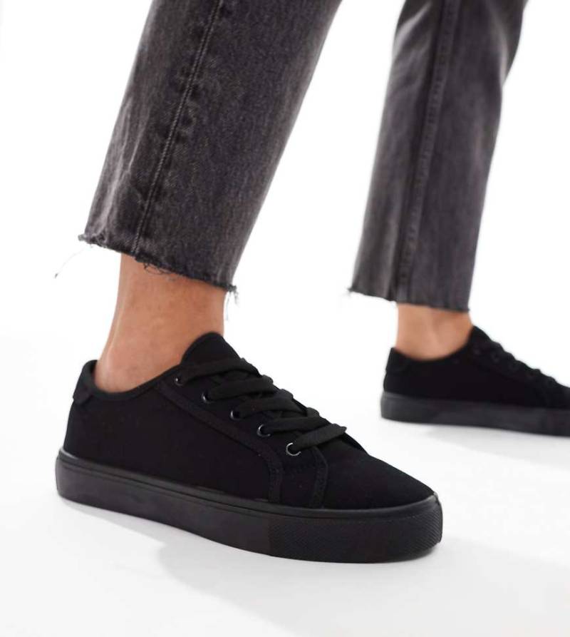 ASOS DESIGN Wide Fit - Dizzy - Geschnürte Sneaker in Tiefschwarz, weite Passform von ASOS DESIGN Wide Fit