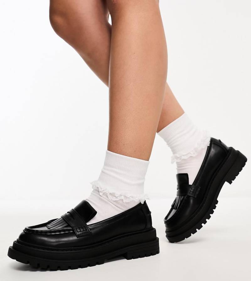 ASOS DESIGN Wide Fit - Majesty - Schwarze Loafer mit dicker Sohle und Fransen von ASOS DESIGN Wide Fit