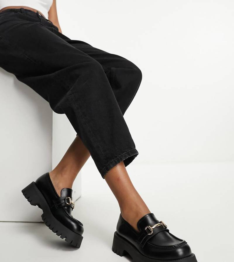 ASOS DESIGN Wide Fit - Masterpiece - Loafer in Schwarz mit dicker Sohle von ASOS DESIGN Wide Fit