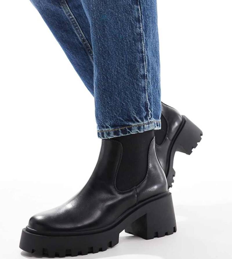 ASOS DESIGN Wide Fit - Rowan - Chelsea-Stiefel in Schwarz mit dicker Sohle, weite Passform von ASOS DESIGN Wide Fit