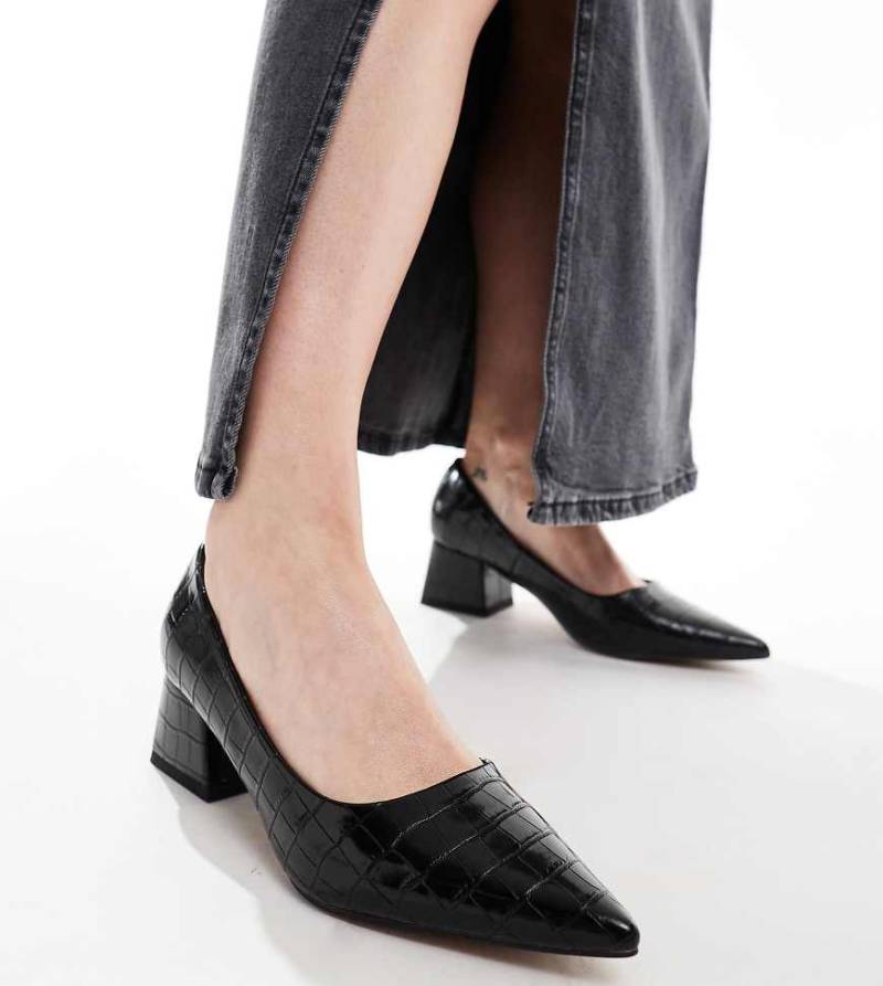 ASOS DESIGN Wide Fit - Saint - Schuhe in Schwarz mit mittelhohem Blockabsatz, weite Passform von ASOS DESIGN Wide Fit