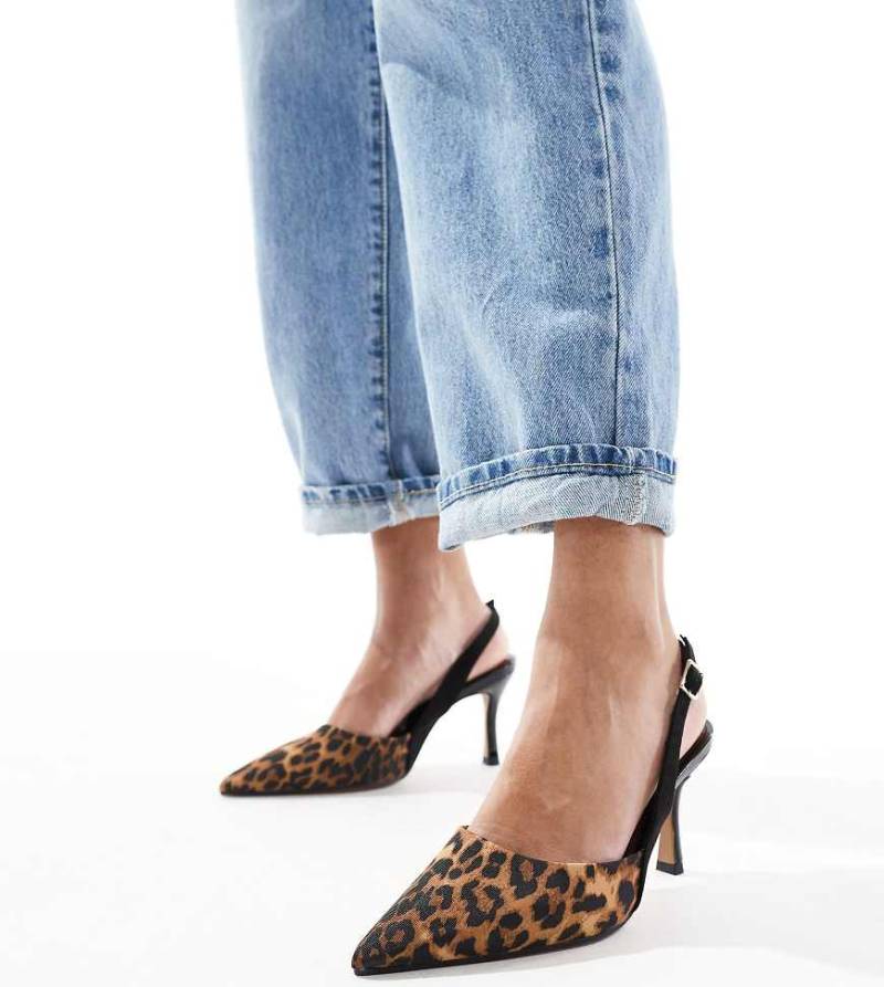 ASOS DESIGN Wide Fit - Samber - Schuhe in Schwarz und mit Leopardenprint, Stilettoabsatz und Fersenriemen-Bunt von ASOS DESIGN Wide Fit