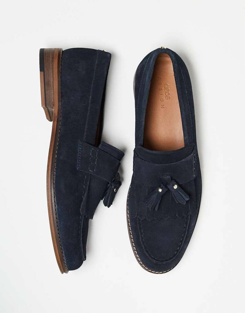 ASOS DESIGN - Wildleder-Loafer in Marineblau mit Fransen von ASOS DESIGN