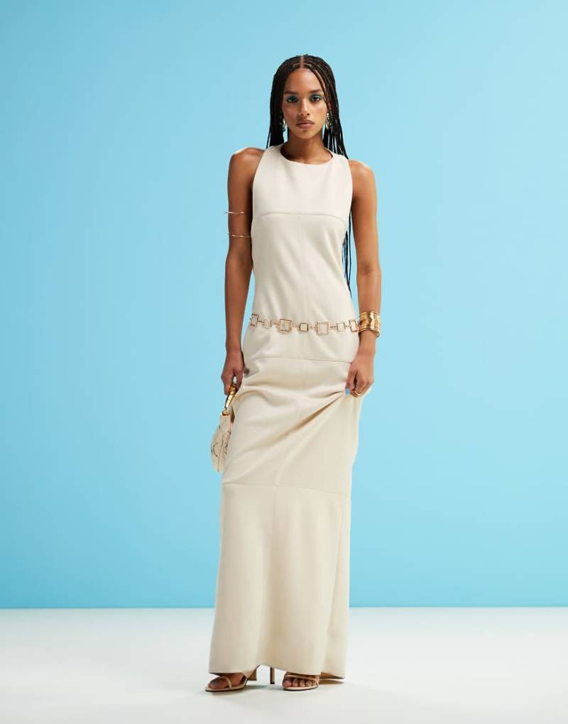ASOS DESIGN - Wildleder-Midikleid in Creme mit drapierter Rückseite-Weiß von ASOS DESIGN